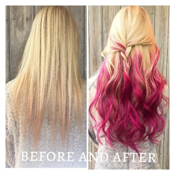 Hot Pink Clip in Hair Extensions 18 With Blonde Ombre / Balayage
