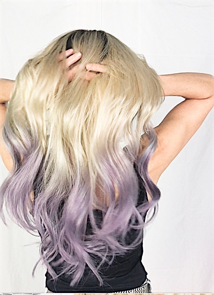 Lavender Hair Extensions / Clip in With Blonde Ombre 18 / Purple