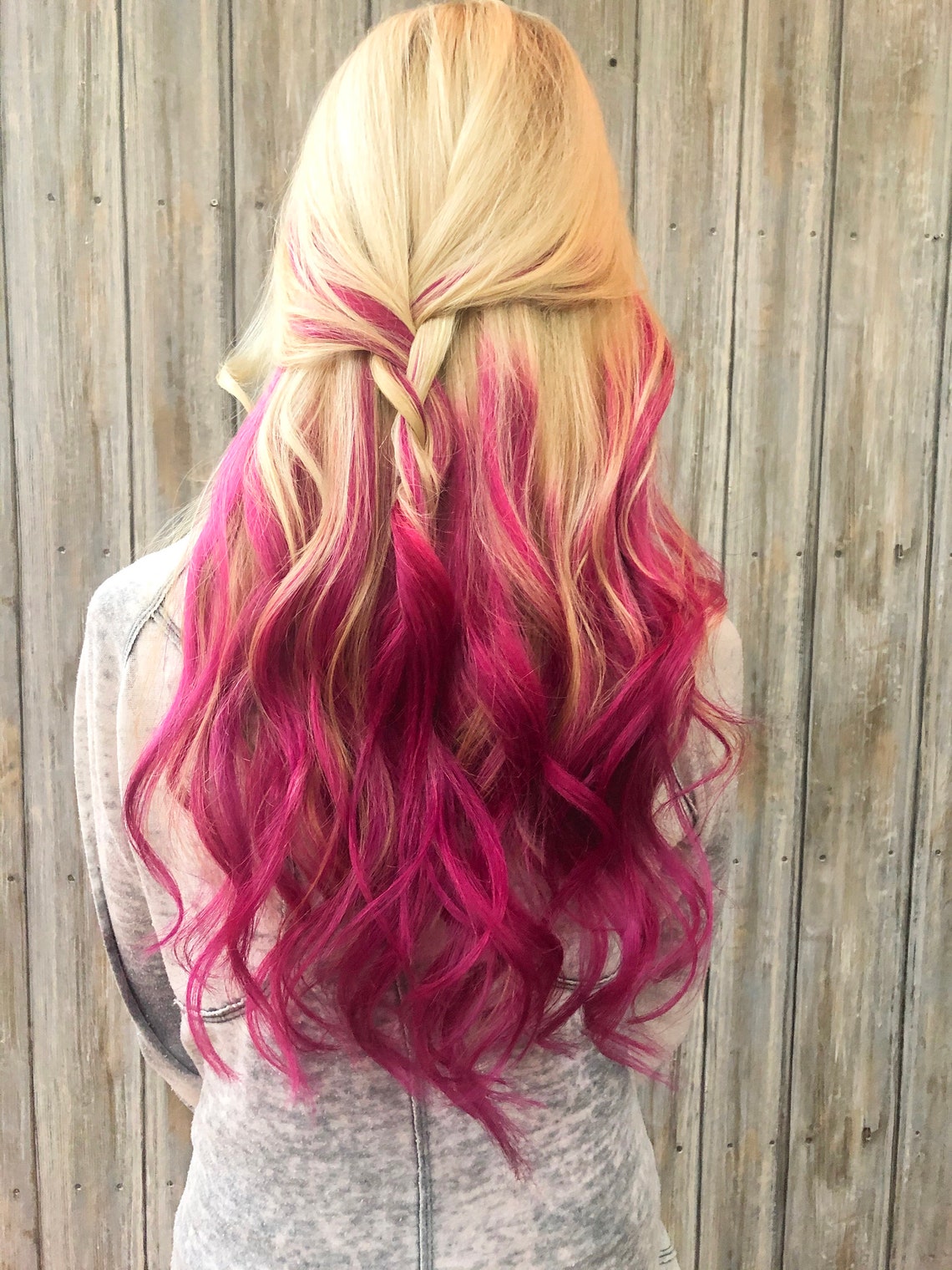 Hot Pink Clip In Hair Extensions 18 with Blonde Ombre / Balayage Blonde