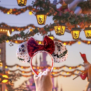 Limited Edition Disney Inspired Christmas Minnie & Mickey Mouse Ears With Red Sequin Bow