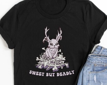 Sweet But Deadly Pastel Goth Jackalope Mythical Creature Shirt - Pastel Goth Clothing, Pastel Aesthetic, Kawaii Shirt, Kawaii Clothing
