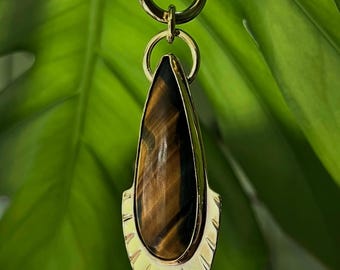 Tigers Eye stone pendant, in Brass