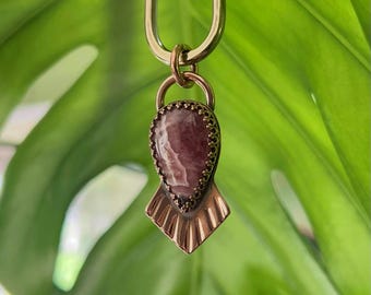 Rhodochrosite stone pendant, in Copper