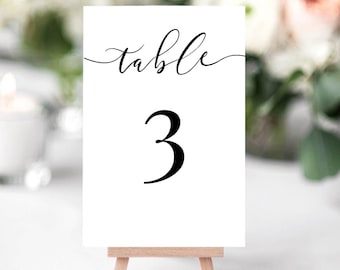 Wedding Table Number, Classic White, Editable Template, Elegant Table Numbers Printable, Instant Download