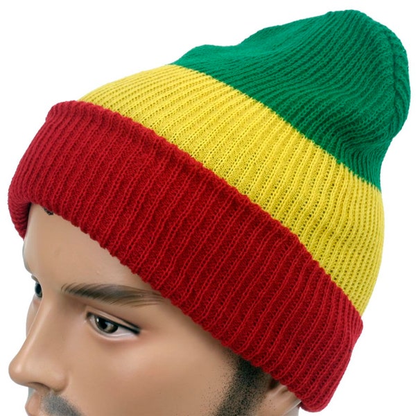 Reggae Rasta Rastafarian traffic cuffed beanie Hat cap