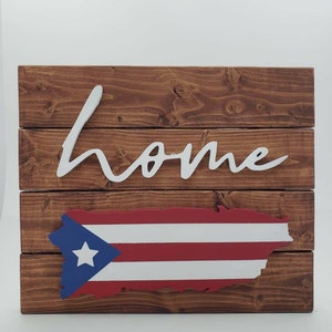 Home + Flag Wood Sign