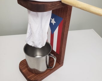 Artisan wood coffee strainer Puerto Rico Flag Coffee Strainer