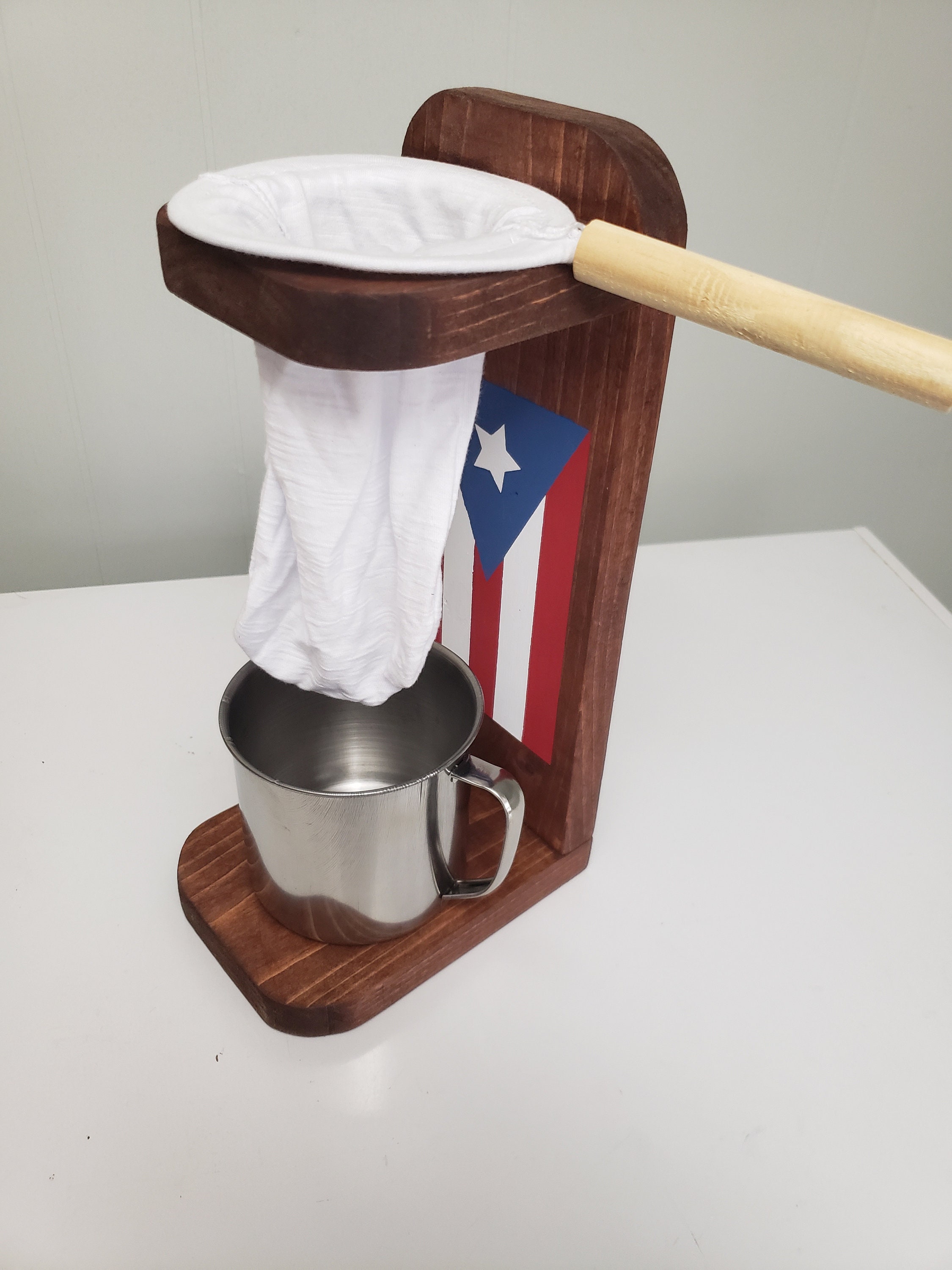 Artisan Wood Coffee Strainer Puerto Rico Flag Coffee Strainer 