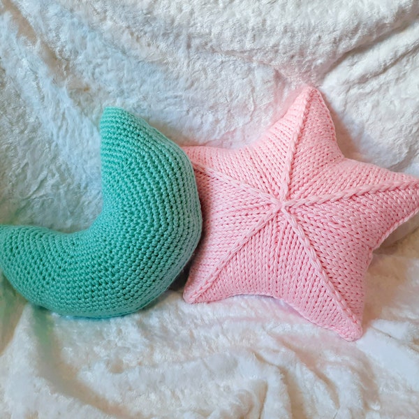 Knit children's pillows Star pillow & Moon pillow Nursery pillow Natural decor in children room Kids toy Children toy baby pillows