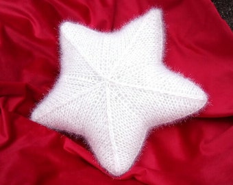 Fluffy pillow Star pillow Knitted White pillow Decorative pillow Pillow princess Knitted cushion Christmas decorations 12,5