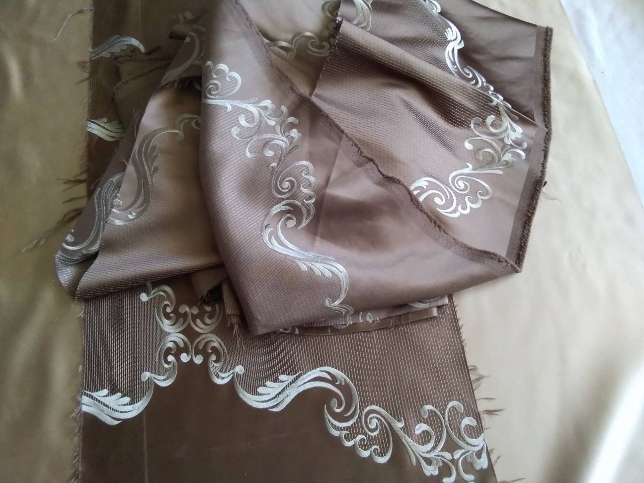 Satin fabric with classic embroidery Etsy