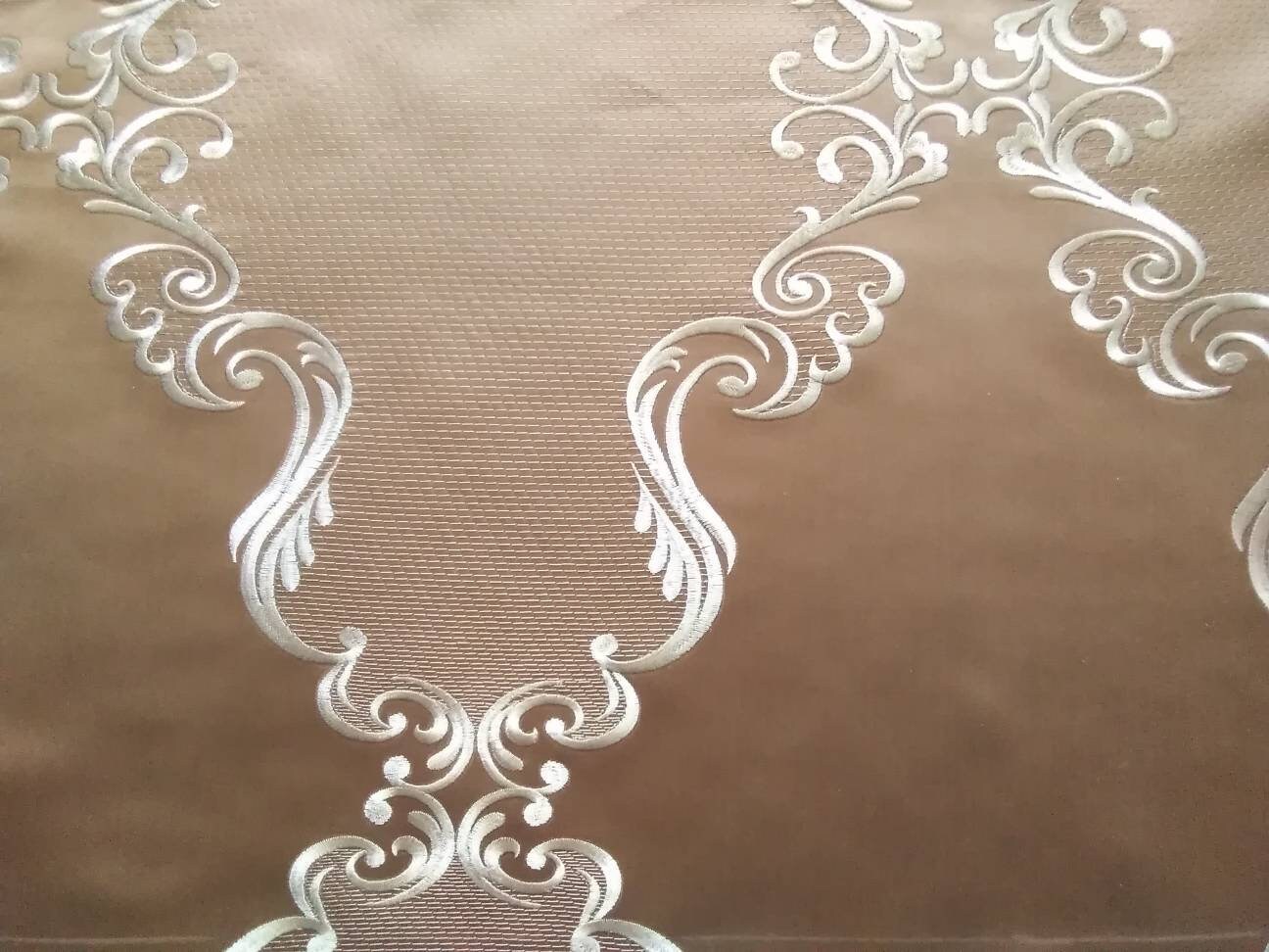 Satin fabric with classic embroidery Etsy