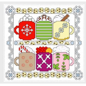 Winter mugs cross stitch pattern