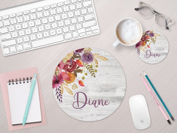 Personalized Mousepad And Coaster Set Rustic Floral Desk Set Etsy