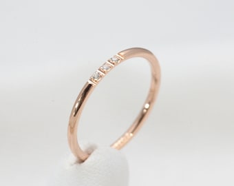 Dainty Ring, Gold Minimalist Ring, Stacking Ring, Simple Diamond Ring, Cubic Zirconia Sterling Silver Ring, Thin Ring, Gift for Her