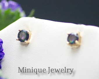 Boucle d'oreille alexandrite, boucle d'oreille avec pierre de naissance de juin, argent sterling, clou d'oreille simple, boucle d'oreille simple enduit d'or 14 carats, bijoux en alexandrite, clou de 6 mm