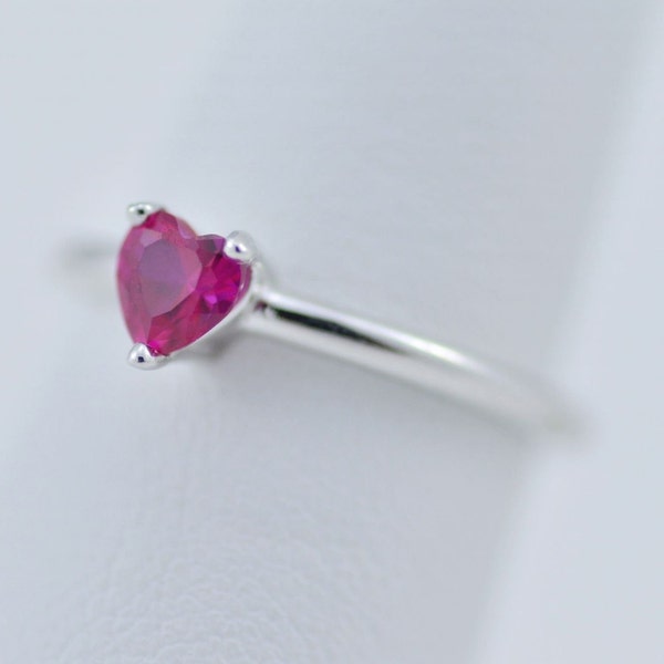 July Ruby Ring. Minimalist Sterling Silver Ring Ruby Red Gemstone, Heart Shaped. Dainty, Stack. Gift for Mom, sister, friend, you! #562