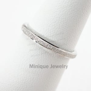 2 mm Solid 925 Stardust Sterling Silver Classic Sparkly Wedding Band,Thin Stacking Ring with Polished edge. Thumb Toe Minimalist Ring.  #922
