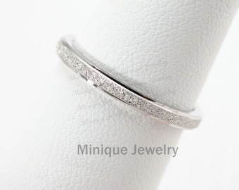 2 mm Solid 925 Stardust Sterling Silver Classic Sparkly Wedding Band,Thin Stacking Ring with Polished edge. Thumb Toe Minimalist Ring.  #922