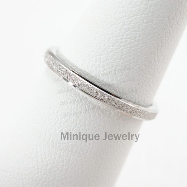 2 mm Solid 925 Stardust Sterling Silver Classic Sparkly Wedding Band,Thin Stacking Ring with Polished edge. Thumb Toe Minimalist Ring.  #922