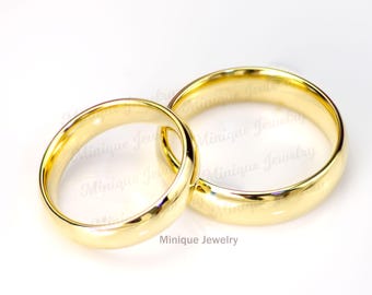 14k RealYellow Gold Domed Wedding Band, 3mm - 8mm Gold Ring, Classic Dome Comfort Fit Wedding Band, Hallow, Light Weight