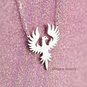 Sterling Silver Dainty Rising Phoenix Pendant, Fantasy Gold Bird Charm, Mythological Fire Bird Necklace, Phoenix Jewelry, Simurgh Bird