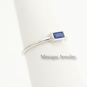 Dainty Minimalist Sterling Silver Ring, Blue Sapphire Gem.  September Birthstone. Dainty, Stack, Thumb. Gift for mom, sister, friend, you!