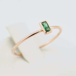 Emerald Dainty Simple Baguette Stacking Ring, Rose Gold Minimalist Ring, Simple Emerald Ring, Sterling Silver Ring, Thin Ring, Gold Filled