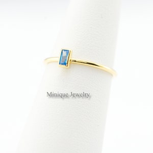 Aquamarine Dainty Simple Baguette Stacking Ring, Gold Minimalist Ring,  Aquamarine Ring, Sterling Silver Ring, Thin Ring, Mother&#39;s Day Gift