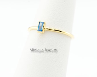 Aquamarine Dainty Simple Baguette Stacking Ring, Gold Minimalist Ring,  Aquamarine Ring, Sterling Silver Ring, Thin Ring, Mother's Day Gift