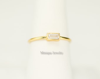 Dainty Simple Baguette Stacking Ring, Gold Minimalist Ring, Simple Diamond Ring, Sterling Silver Ring, Thin Ring, Minimalist Ring, Gift #542