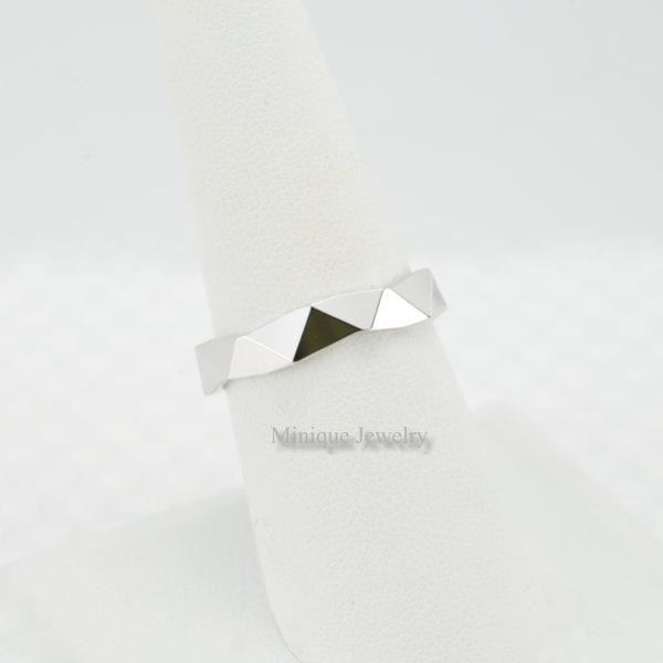 Solid Sterling Silver Zigzag Faceted Wedding Engagement Promise band. His and hers. Unique Design Ring. Thumb, Midi Ring. Modern Ring