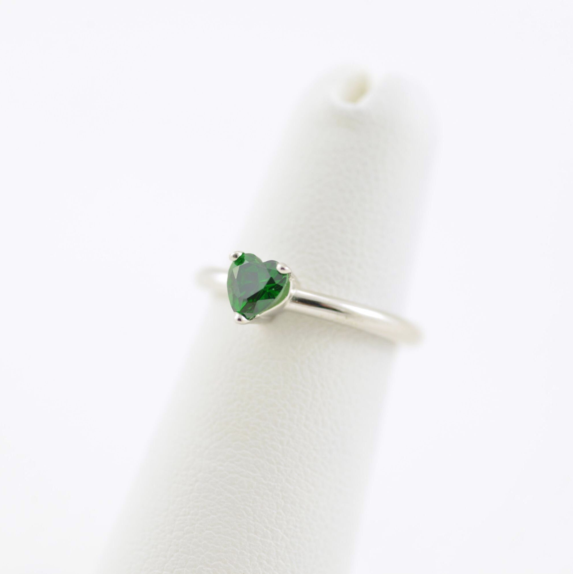 May Birthstone Ring. Minimalist Sterling Silver Ring. Emerald Green Gem, Heart Shaped Ring. Dainty, STACK. for Mom, Girlfriend, You!