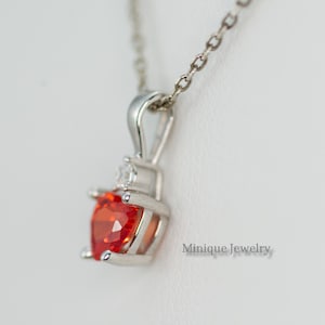 Heart Shaped Topaz Necklace, November Birthstone Pendant, Dainty Heart Pendant, Sterling Silver Necklace, Topaz, Orange colored Gem jewelry