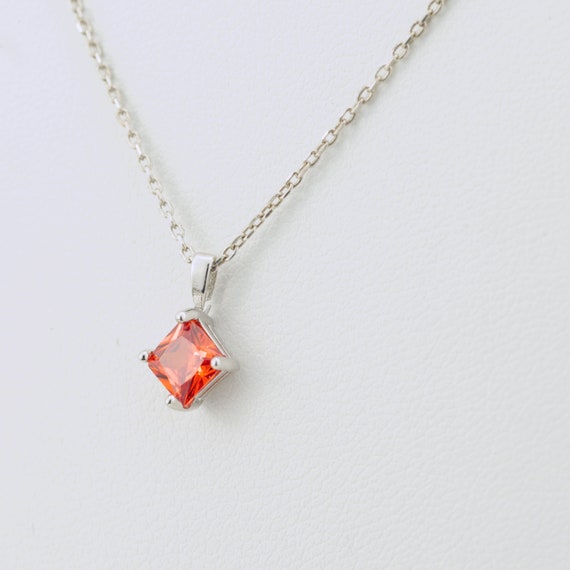 Orange Topaz CZ Gemstone Necklace Princess Cut Square November
