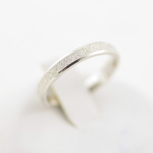 3 mm Solid 925 Stardust Sterling Silver Classic Sparkly Wedding Band, Thin Stacking Ring with Polished edge. Thumb Toe Minimalist Ring.