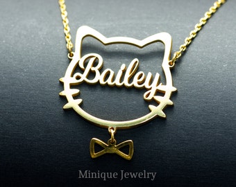 Süße Kitty Halskette, Kitty Katze Name Anhänger, Katze Halskette, Benutzerdefinierte Name Halskette, 925 Sterling Silber, Geschenke für Kinder & Katzenliebhaber