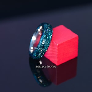 Tief Glitzernder Acryl Ring, Echter Diamantstaub, Edelstahl Comfort Fit Band 3, 5, 8 & 10 mm Breit, Geschenk für Sie oder Ihn, Resin Ring