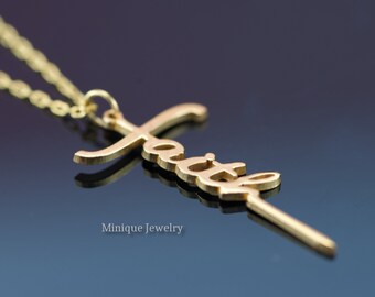 Faith Necklace, Faith Cross Jewelry, 18K Gold Necklace, Sterling Silver Necklace, Christian Religious Gift For Women, Christmas Gift, Jesus