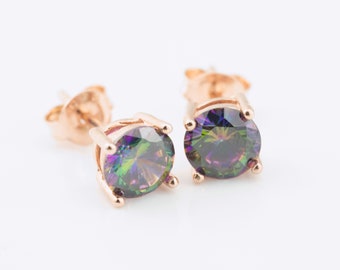 Boucle d'oreille alexandrite, boucle d'oreille avec pierre de naissance de juin, argent sterling fill or rose 14 carats, clou d'oreille simple, boucle d'oreille simple, bijoux en alexandrite