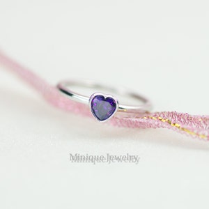Heart Shaped Amethyst Silver Ring, February Birthstone Ring, Minimalist Sterling Silver Dainty Ring. Valentines Day, Birthday Gift. #411