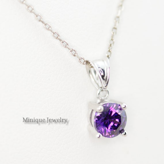 6mm Round Solitaire Purple Amethyst Necklace February Birthstone