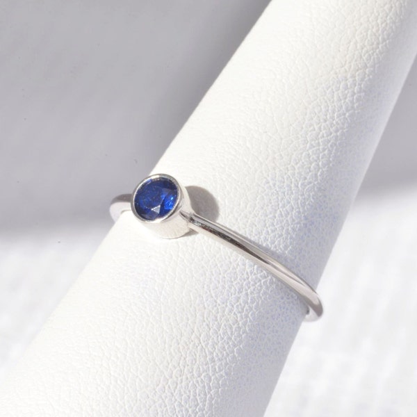 Minimalist Sterling Silver Gemstone Sapphire Ring. Dainty Thumb, Stacking Ring. Gifts for Bridesmaids, friends! September Birthstone #501