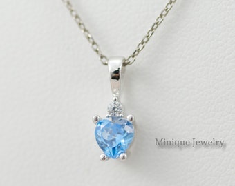 Heart Shaped Aquamarine Necklace March Birthstone Pendant Dainty Heart Pendant Sterling Silver Necklace Aquamarine Aqua Heart Jewelry Etsy