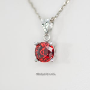 6mm Round Garnet Necklace, January Birthstone Pendant, Minimalist Garnet Pendant, Sterling Silver Necklace, Deep Red Garnet Gem Jewelry