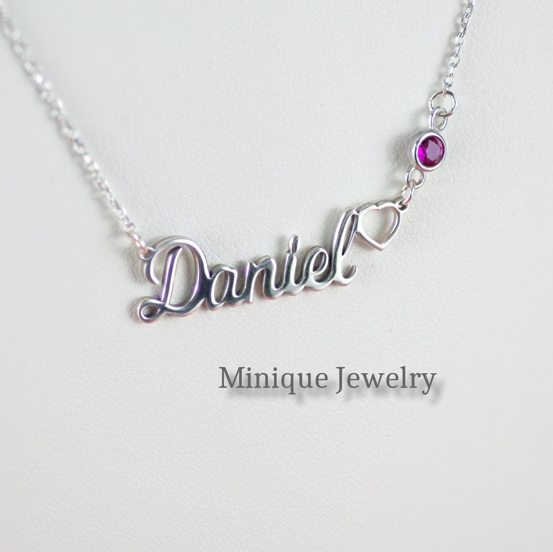Birthstone Name Necklace, Personalized Name Necklace Gift, Mothers