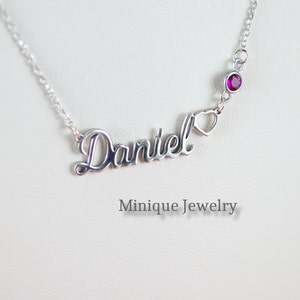 Birthstone Name Necklace, Personalized Name Necklace Gift,  Mothers Name, Custom necklace, Silver Name Necklace,  Christmas Gift