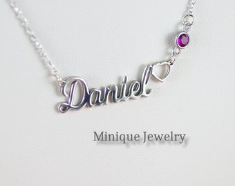 Birthstone Name Necklace, Personalized Name Necklace Gift,  Mothers Name, Custom necklace, Silver Name Necklace,  Christmas Gift