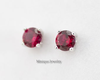 Boucle d'oreille rouge rubis, pierre de naissance de juillet, argent sterling, clou d'oreille simple, boucle d'oreille simple, bijoux en rubis, clou de 6 mm, cadeau d'anniversaire