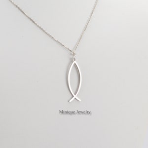 Minimalist Ichthus Necklace, Sterling Silver Ichthus Pendant, Christian Ichthus Pendant, Jesus Fish Symbol, Gift for her, him, Christians